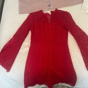 Bloomingdale’s aqua red dress